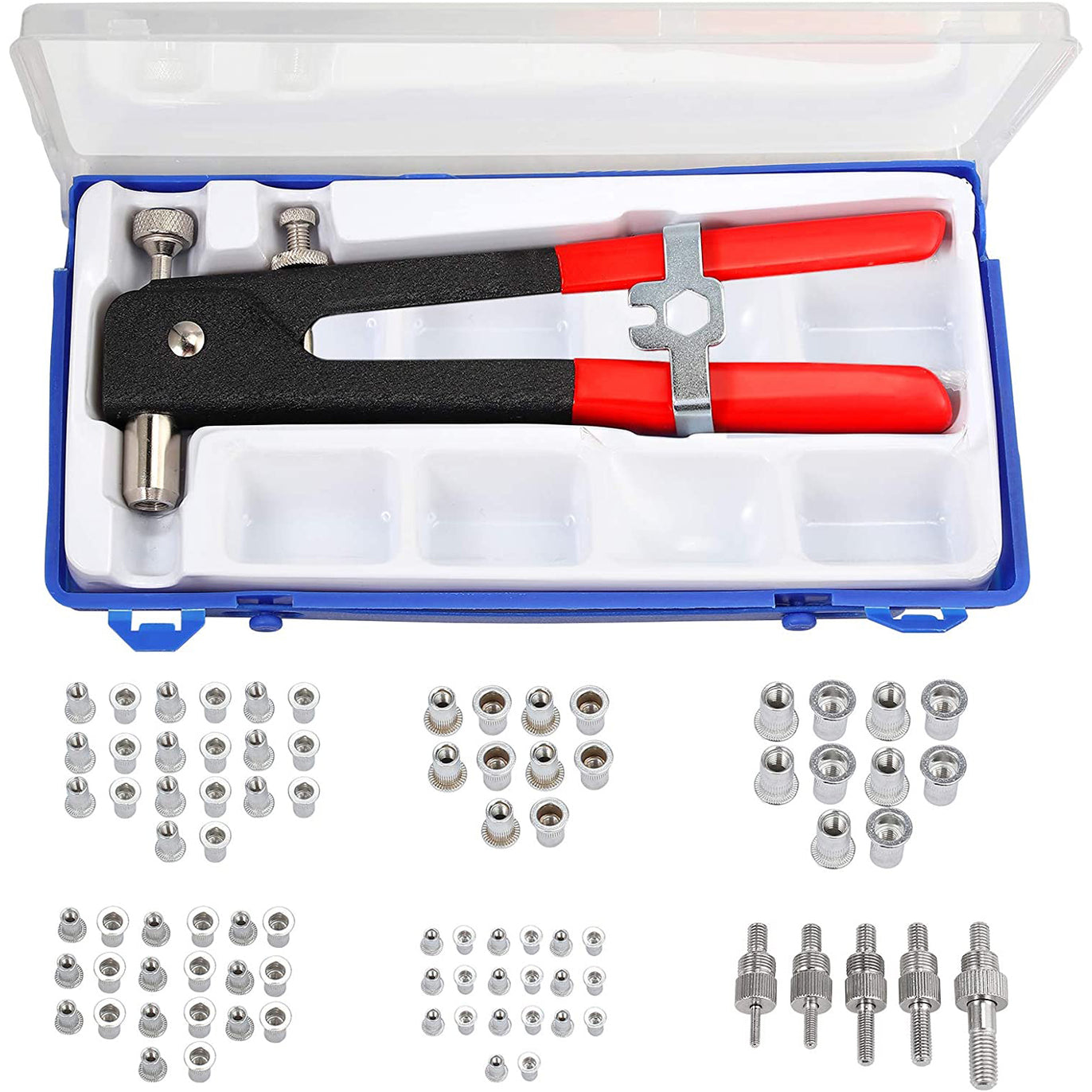 eSynic 86Pcs Heavy Duty Hand Riveter Kit Rivet Nut Gun