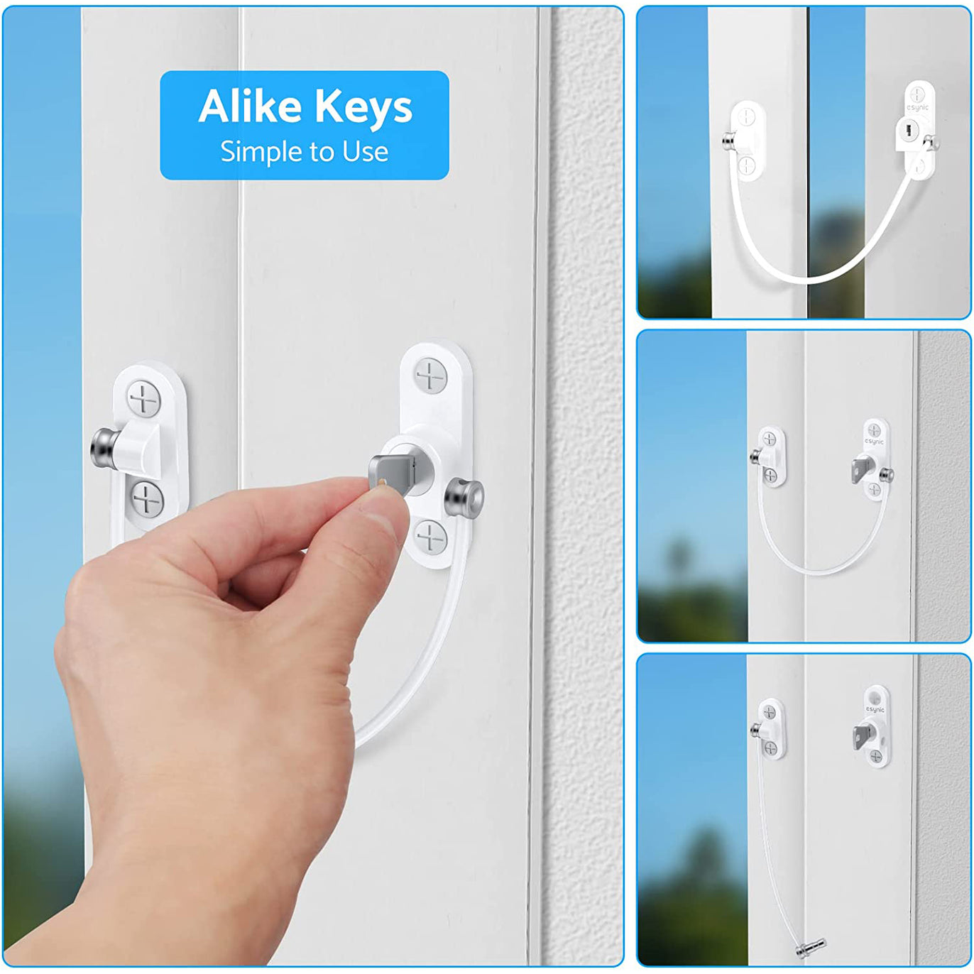 eSynic 4pcs Kids Window Restrictor Locks Window Lock UPVC - White