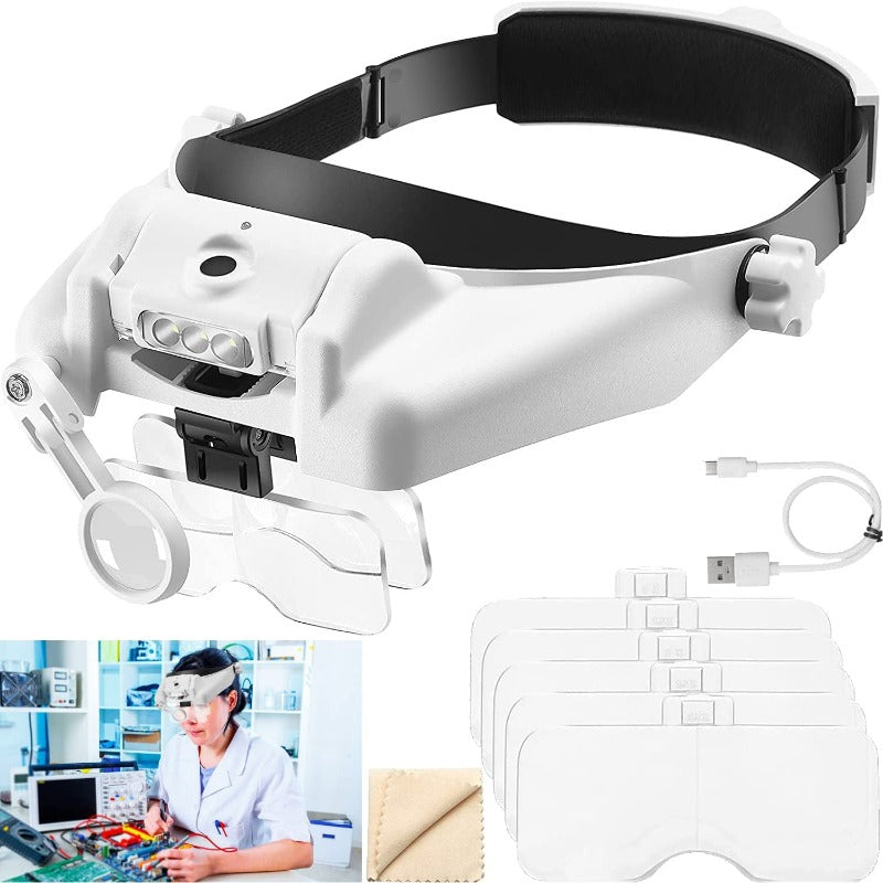 eSynic Headband Magnifier, Rechargeable Head Magnifying Glass with Light
