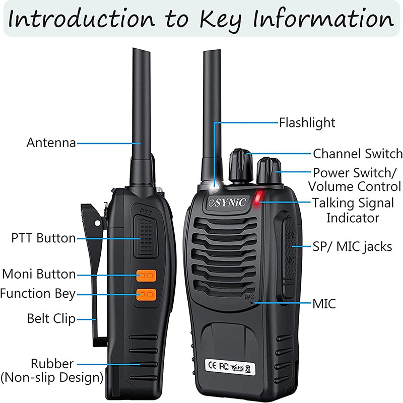 pxton Walkie Talkies Long Range for Adults with Earpieces,16