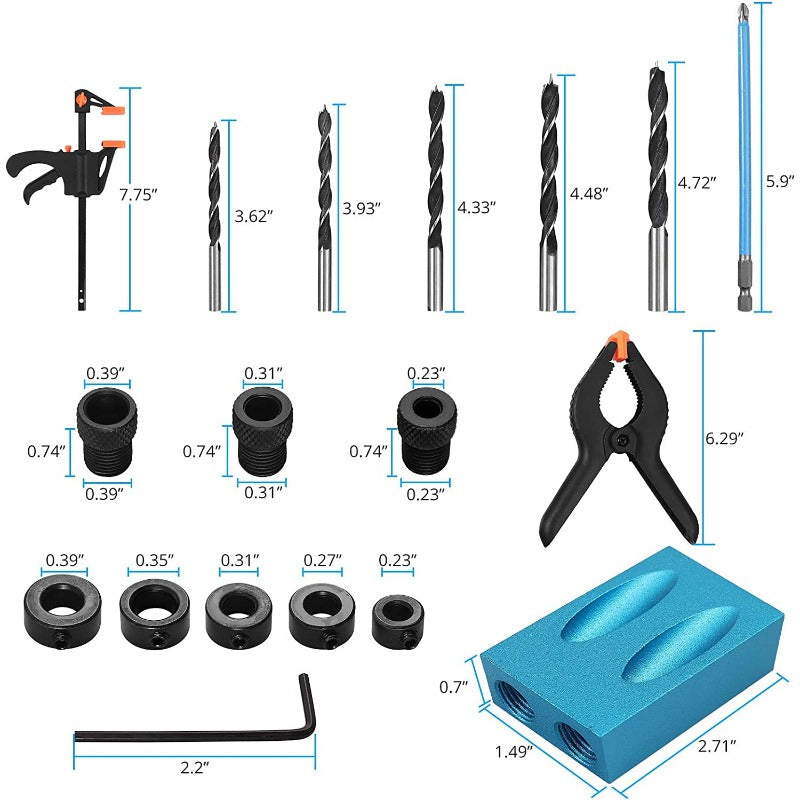 eSynic Popular 57pcs Silverline 15 Degree Pocket Hole Screw Jig Kit