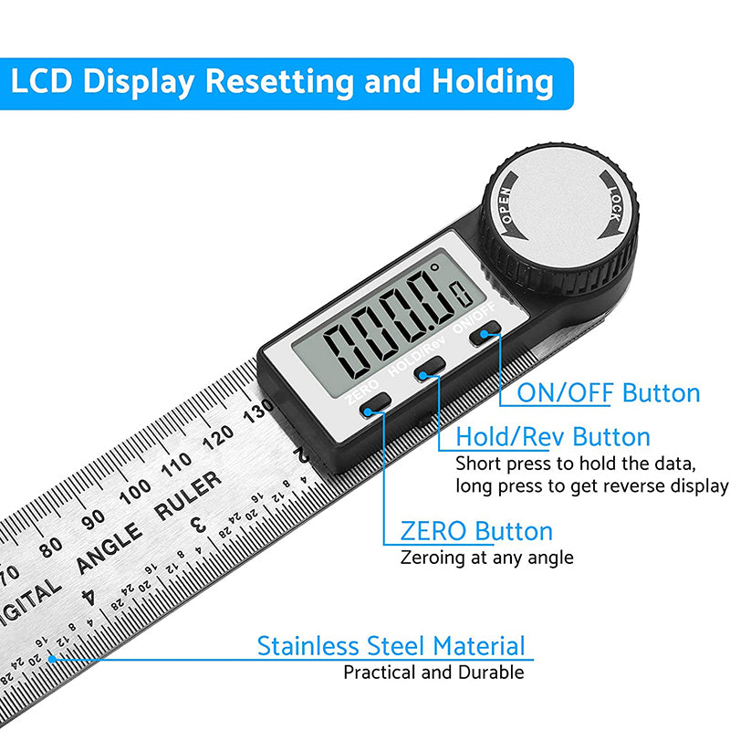 eSynic Digital Protractor 8 Inch/200mm Stainless Steel Electronic Angle Finder Ruler