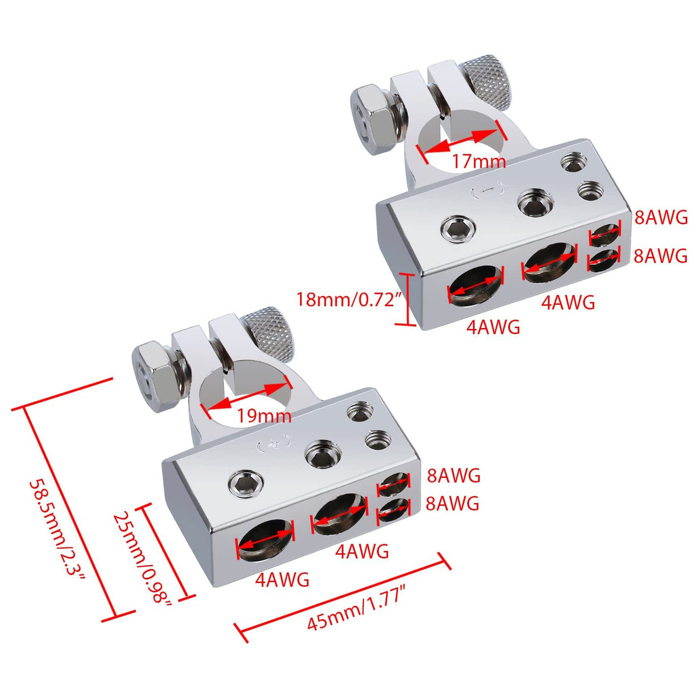eSynic 4/8 Gauge AWG Car Battery Terminals -Silver