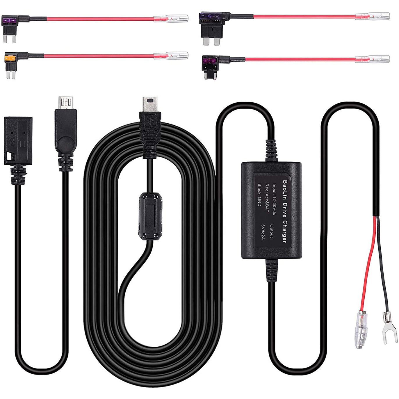 eSynic Dash Cam Hardwire Kit For Mini USB & Micro USB Dash Cam & 12V-24V Vehicles