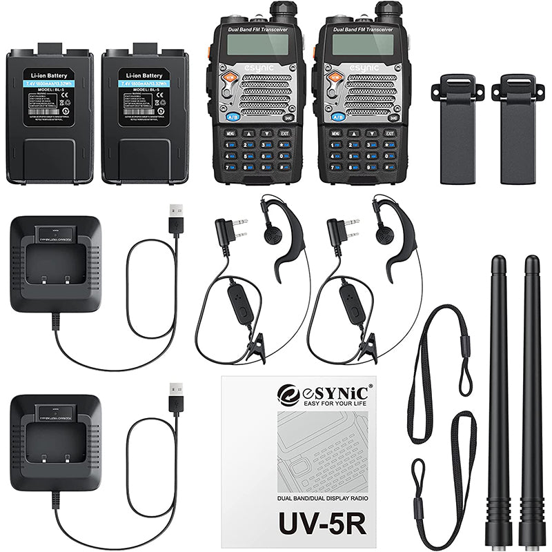 eSynic 2Pcs Professional UV-5R Walkie Talkies UV 5R