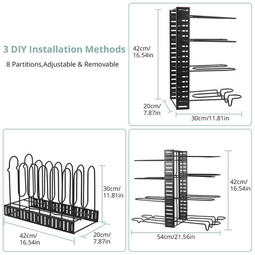 8 Tier Kitchen Rack Pot Lid Frying Pan Organizer Storage Cookware Shelves Holder