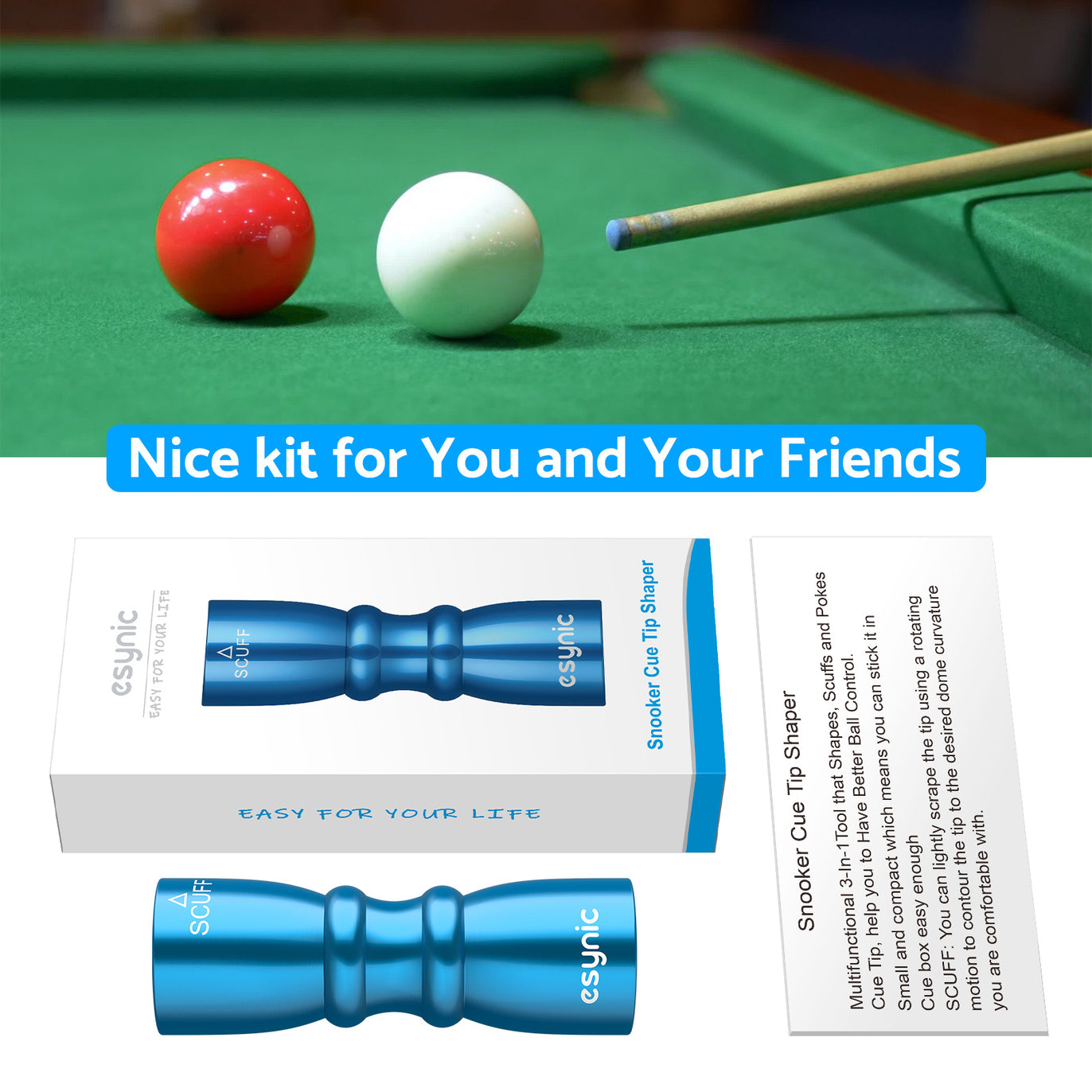 eSynic Popular Snooker Accessories Billiard Snooker Pool Cue Tip Shaper -Blue