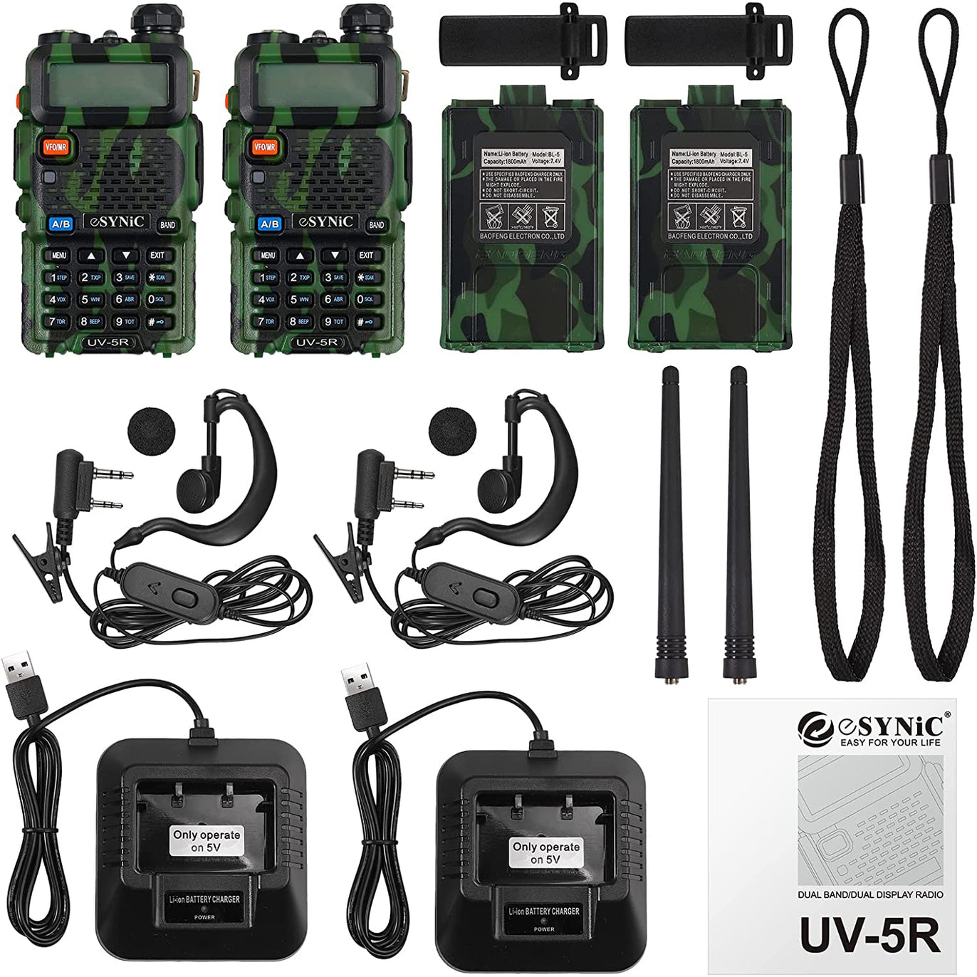 eSynic UV-5R Walkie Talkie Dual Band VHF/UHF UV5R 128 Memory