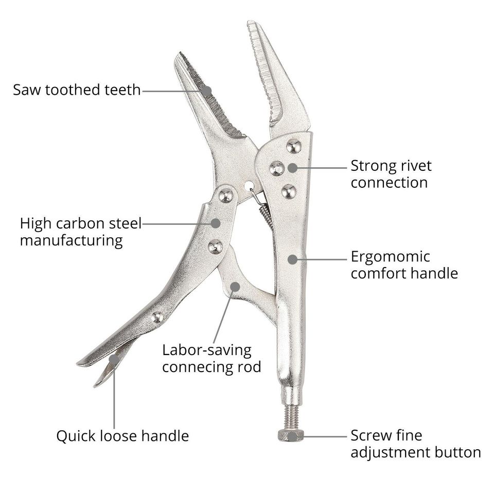 eSynic 6Pcs Locking Pliers C Clamp Set Vise Needle Long Nose Grip Curved Locking Tool