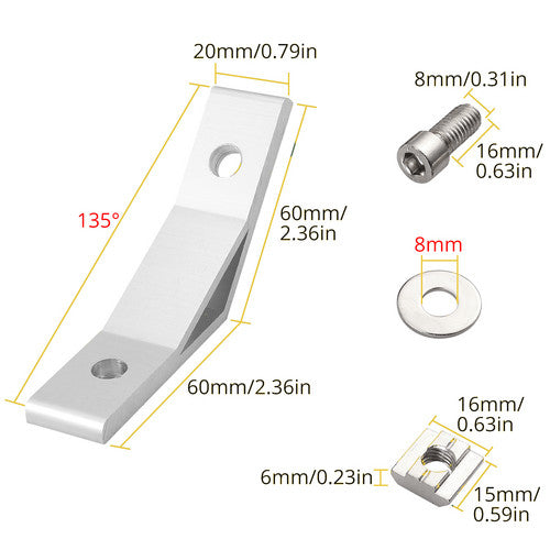 10x Eckwinkel 135 ° Innenwinkel Befestigungsmaterial Für 3030 M8 Winkelverbinder