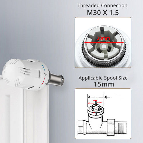 2x Thermostatkopf 15mm Heizkörper Ventil Heizung Thermostatventil TRV M30 x1,5