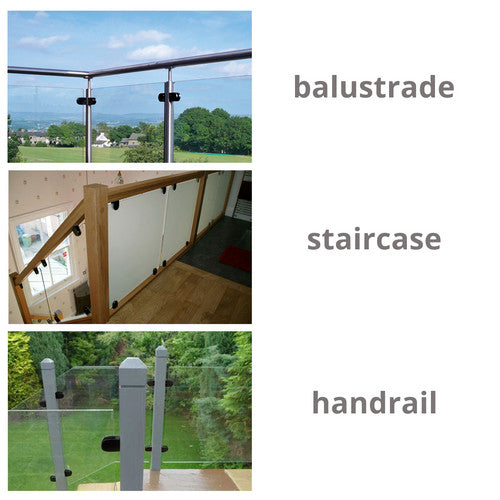 eSynic 8x Stainless Steel Glass Clamps Square Clip Bracket Holder for 8-10mm Balustrade