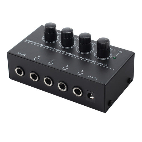 HA400 4-Channel Headphone Amplifier Audio Stereo Amp 6.35mm TRS Adapter Portable