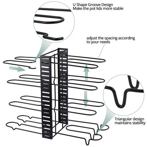 8 Tier Kitchen Rack Pot Lid Frying Pan Organizer Storage Cookware Shelves Holder