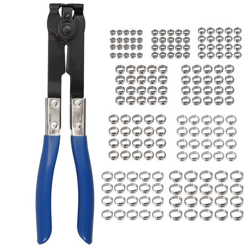 180Pcs Single Ear Stepless Hose Clamp Stainless Steel + Pincer Crimper Tool Kits
