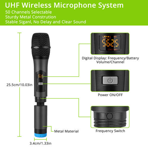 Portable UHF 4 Channel UHF Wireless Four Microphone Cordless Handheld Mic System