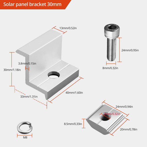 10 Pcs 30mm Solar Panel Rail Bracket Mounting Aluminium Fixing Clamp Roof Use